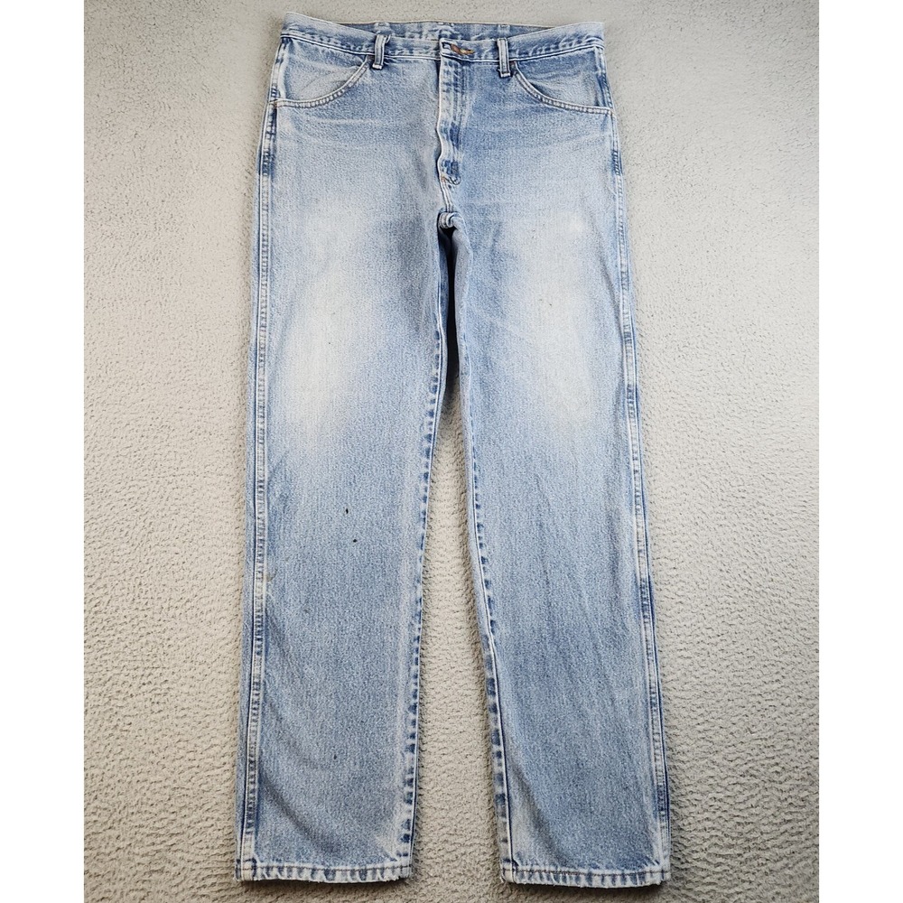 Wrangler Rustler Regular Fit Straight Leg Jeans Mens 36x34 Faded Light Wash Work